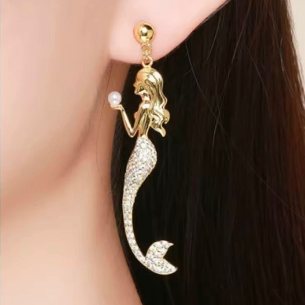 Mermaid Pearl Gold Drop Earrings